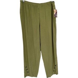 CLICK Color Me Cotton Pants Women Size XXL Green Tencel Rayon Lagenlook Mori
